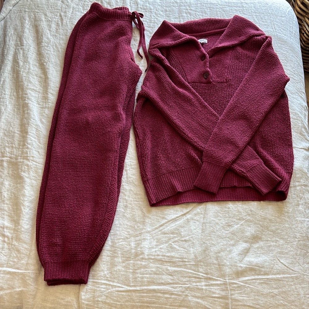 Aerie Deep Red Knit Lounge Set